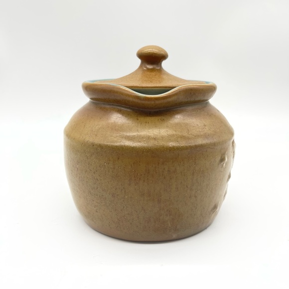 Vintage Chatham Pottery Covered Pitcher Teapot Eagle Relief Brown Turquoise 6” - Picture 5 of 12